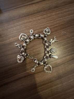 Brighton Silver Tone Multi Charm Heart Link Charm Bracelet